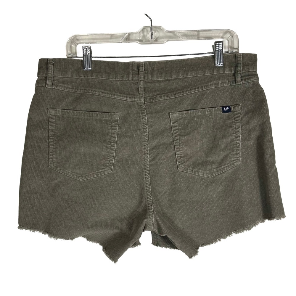 Gap Womens Olive Corduroy Raw Hem Shorts Size 12 Mid Rise 5 Pocket Utility - Picture 3 of 8